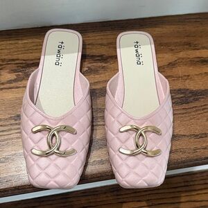 Pink Quilted Slip-On sandals/ flats with Gold Accent